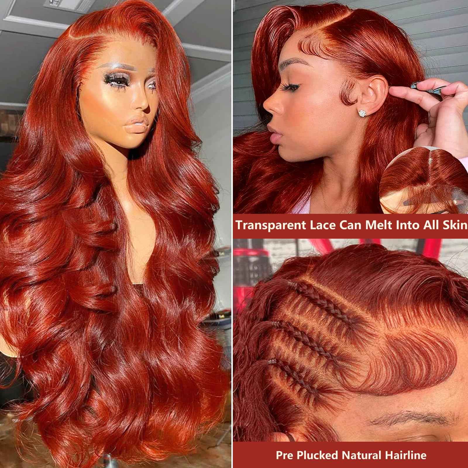 360 Reddish Brown Lace Front Wigs Human Hair 180% Density Copper Red Human Hair Lace Front Wig Pre Plucked 33# Auburn Brown Body Wave 360 Wig Ginger Brown Colored Wigs for Women 22"