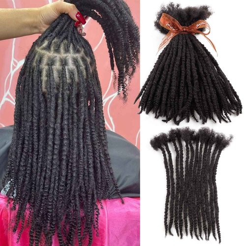 Orientfashion Textured Loc Extensions Human Hair Curly Ends Handmade Permanent Locs Extensions Can Be Dyed Bleached Curled and Twisted (12inch 30strands, 0.8cm Natural black)