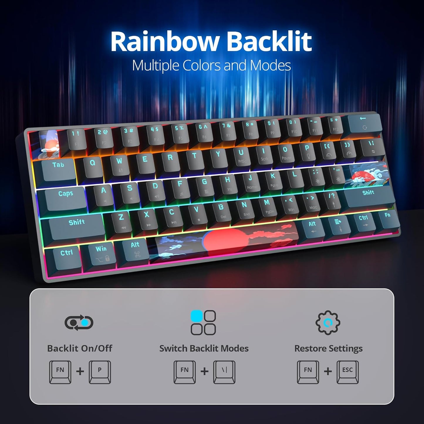 60 Percent Gaming Keyboard 68 Keys Mechanical Keyboard LED Backlit Compact Wired Keyboard with Red Switch for Windows PS4/5 Xbox Gamer(Black-White)