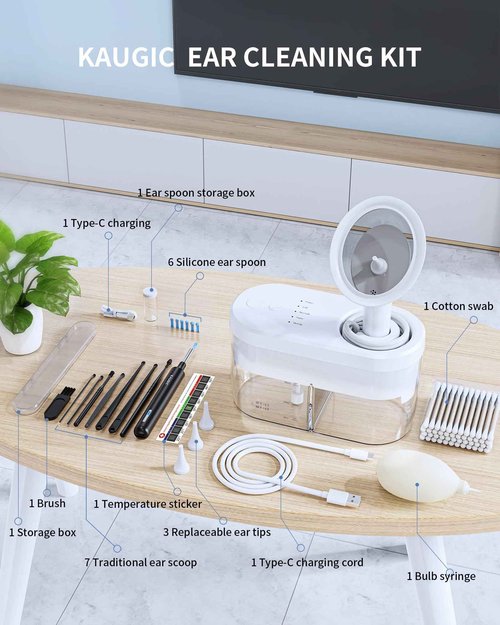 Ear Wax Removal Tool Camera - Ear Irrigation Flushing System & Ear Cleaner with Camera 1080 HD, Ear Flushing Kit for Adults with One-Piece Waste Tank, Earwax Removal Kit with Camera White XL