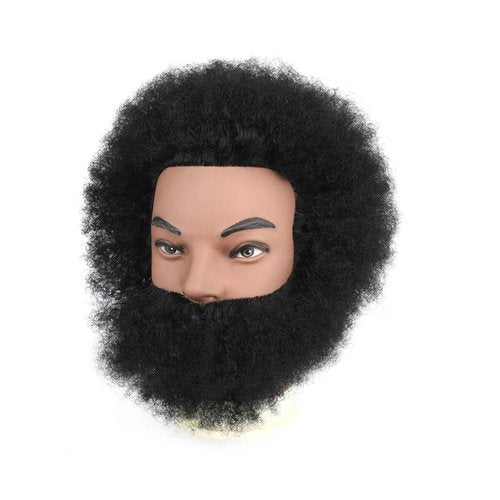 Stancia 6’’ Afro Male Mannequin Head with Beard, Manicans Full Head Real Hair for Hairdresser Barber, Manikin Head for Practice Styling Cornrow Braiding with Clamp Stand
