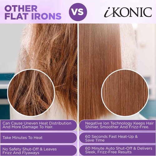 IKonic 100% Tourmaline Ceramic Hair Straightener & Curler– Anti-Static Infrared Ionic 2-in-1 Dual Voltage Flat Iron –1” Floating Plates, Adjustable Temp 140–450°F, Frizz-Free & Fast Heat Hair Iron