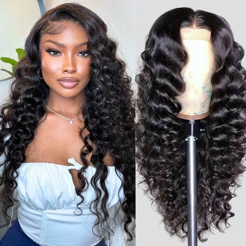 SupWig Deep Wave Lace Front Wigs Human Hair 13x4 HD Lace Wig for Black Women Pre-Plucked 200 Density Soft Glueless Raw Human Hair Natural Color 26 Inch