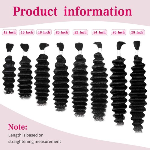 Deep Wave Bulk Human Hair for Braiding 10A Brazilian Curly 100 percent Human Hair 2 Bundles No Weft micro Human Braiding Hair for Boho Braids Virgin Hair Extension(Natural Black, 100g 28")