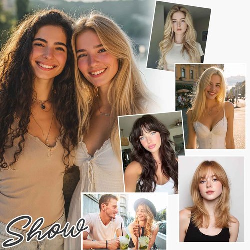 Charites Halo Hair Extensions Real Human Hair Invisible Wire Extensions with Transparent Fish Line Adjustable Size Golden Brown & Bleach Blonde 18 inch