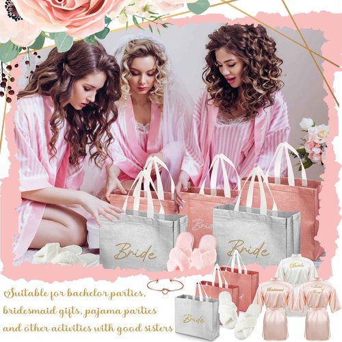 Shyyween 36 Pcs Bride Bridesmaid Robes Set of 6 Bridal Party Silk Satin Robes for Wedding Bachelorette Party Gifts(White,Pink)