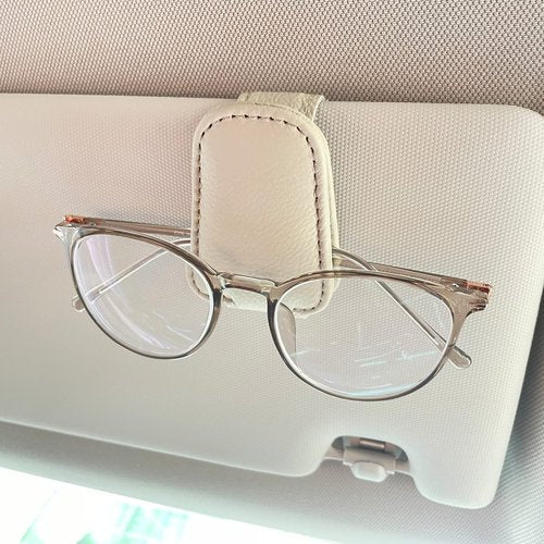 KIWEN 2 Packs Sunglasses Holders for Car Visor, Magnetic Leather Glasses Eyeglass Clip for Car, Ticket Card Clip Sunglasses Mount, Car Visor Accessories Gadgets (2, Beige)