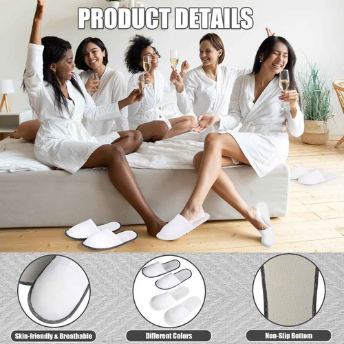 Ramede 80 Pairs Non Slip Disposable Slippers Bulk Hotel Spa Fluffy Closed Toe Indoor Slippers for Guests Men Women Home Wedding Travel Party(White, Gray)