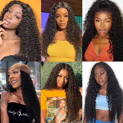 Brazilian Curly Human Hair Bundles with Closure 10A Kinky Curly Bundles and Closure Unprocessed Virgin 3 Bundles with 4x4 Lace Closure Kinky Curly Weave Human Hair Bundles(18 20 22+16) Natural Color