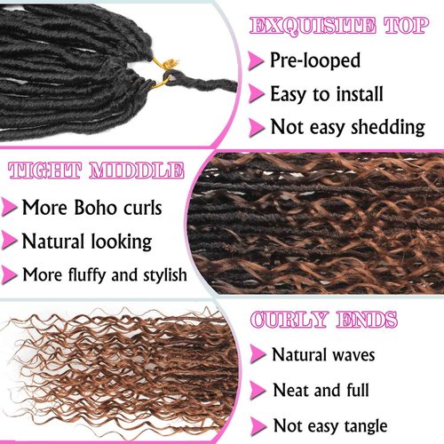 Goddess Locs Crochet Hair 30 Inch Faux Locs Crochet Pre-looped Boho Faux Loc with Curly Ends 8 Packs Long Bohemian River Loc Crochet Hair for Black Women(30Inch,1b/4/30)