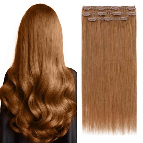 Elailite Clip in Hair Extensions Real Human Hair 3PCS Lace Weft Remy Hairpieces for Women 22 Inch 86g Light Auburn