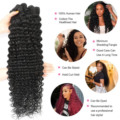 Dilekay 12A Human Hair Bundles 28 Inch Deep Wave Bundles Human Hair 100% Unprocessed Brazilian Virgin Curly Wavy Bundle Human Hair Extensions for Women Natural Black