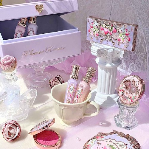 Flower Knows Violet Strawberry Rococo Gift Box Set,7-Piece Makeup Box with Mirror,Lip Gloss×2+Blush×2+Blush Brush×1+Hair Clip×1+Gift Box×1,Perfect Makeup Gift for Girls & Women