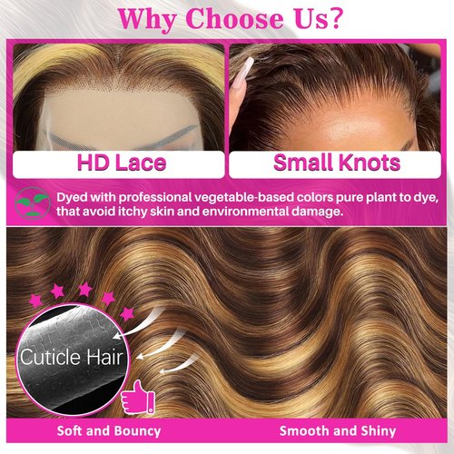 GAOYIFU Highlight Ombre Lace Front Wig Human Hair Honey Blonde 13x6 HD Body Wave Lace Front Wigs Human Hair Pre Plucked 180 Density 4/27 Frontal Glueless Highlighted Wig for Black Women 20 Inch