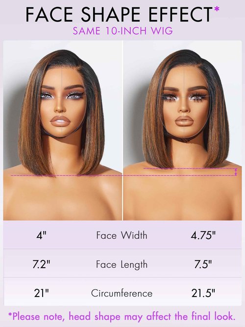 LUVME HAIR Bob Wig 100% Human Hair Wigs Glueless Lace Front 200% Density 10 Inches Brown Highlights Bob, Pre Cut Plucked Hd Lace Short Wig Ready To Go Natural Color Straight Bleached Knots Side Part