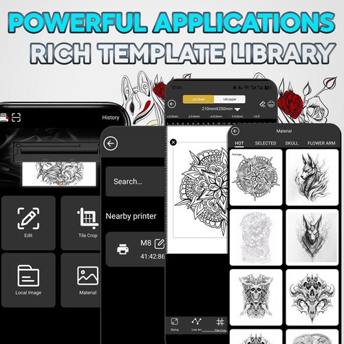 YIRIGUI New Tattoo Stencil Printer - Fits A4-A8 Width Thermal Paper, Portable Wireless Bluetooth Thermal Tattoo Kit, Includes 10 Transfer Papers, for Artists & Beginners, Phones/Tablets/PC - Black