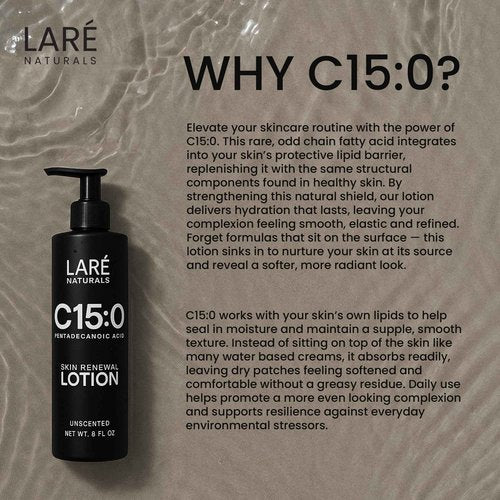 C15:0 Pentadecanoic Acid Supplement Body Lotion - Skin Cellular Benefits - Body Moisturizer for Dry to Very Dry Skin - Vitamin B3 Lotion - 8 fl oz - Unscented