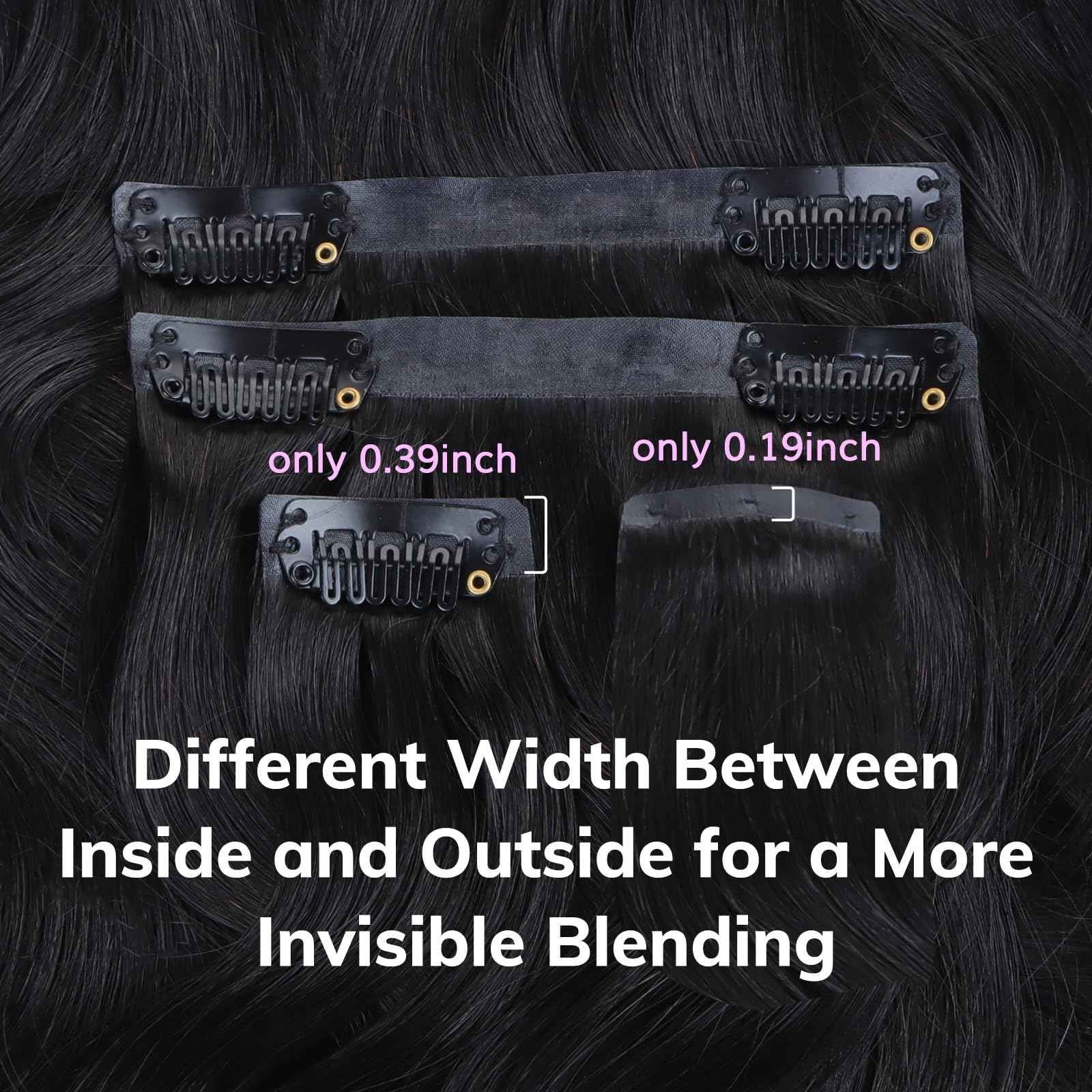 IDN BEAUTY Seamless Clip In Hair Extensions Human Hair, Body Wave 16 Inch 110g 7pcs Natural Black Real Virgin Human Hair Seamless Clip Ins For Black Women PU Weft Invisible Edge