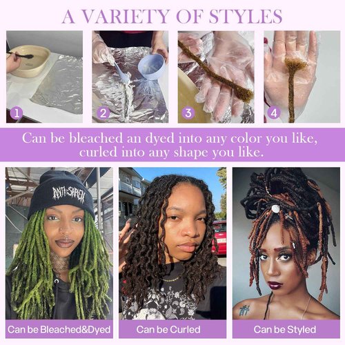 Biubiulom 6Inch-24Inch Dreadlock Extensions Loc Extensions Human Hair for Men/Women 100% Real Human Hair Permanent Dreadlock Extensions Human Hair Can Be Dyed (0.6cm#1B, 16inch/30strands)