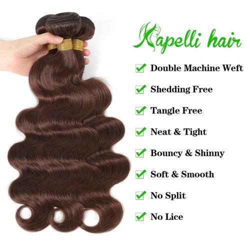 Kapelli Brown Human Hair Bundles 20 22 24 Inch Body Wave Brown Bundles Human Hair 12A 100% Unprocessed Brazilian Virgin Hair 3 Bundles Light Chocolate Color Body Wave Hair Extension Color 4