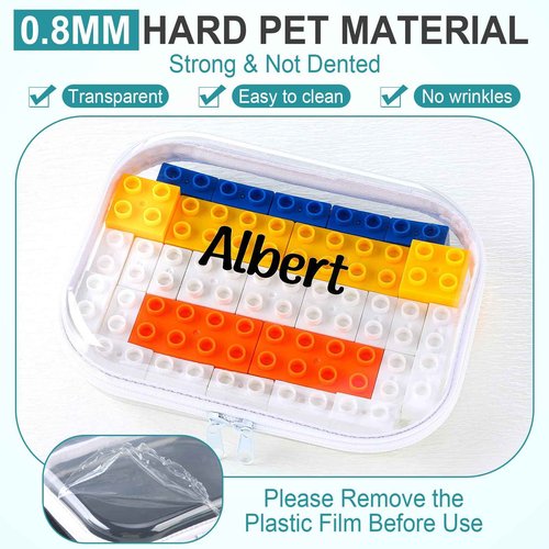 Qiyaz 12 Pcs Clear Hard Zipper Case Plastic Zipper Pouch with 5 Sheets Alphabet Stickers Double Toy Storage Organizer Makeup Case for Travel Building Blocks Puzzles Cosmetic(7.87 x 5.9 x 2”)