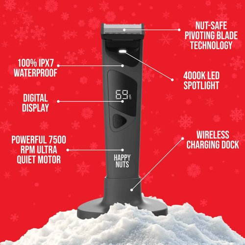 HAPPY NUTS The Ballber Pro Electric Groin & Body Hair Trimmer for Men - Mens Body Groomer Kit for Privates - Waterproof Shaver for Hard to Reach Areas