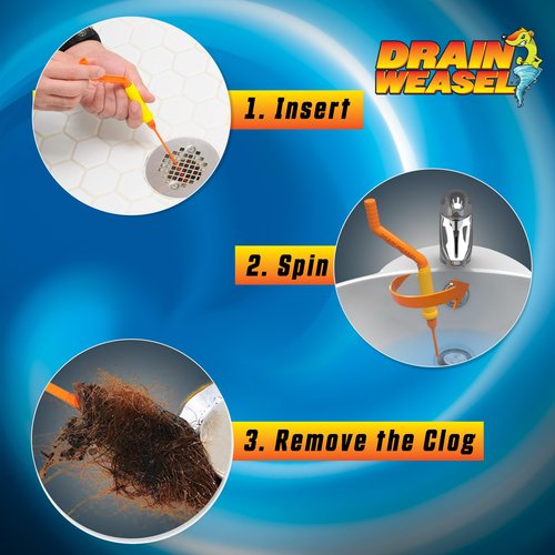 FlexiSnake Drain Weasel Sink Snake Hair Clog Remover Tool, Pipe, Bathroom, Bathtub Cleaner, 18-inch, Made in the USA, 5 Wands and Removable Handle