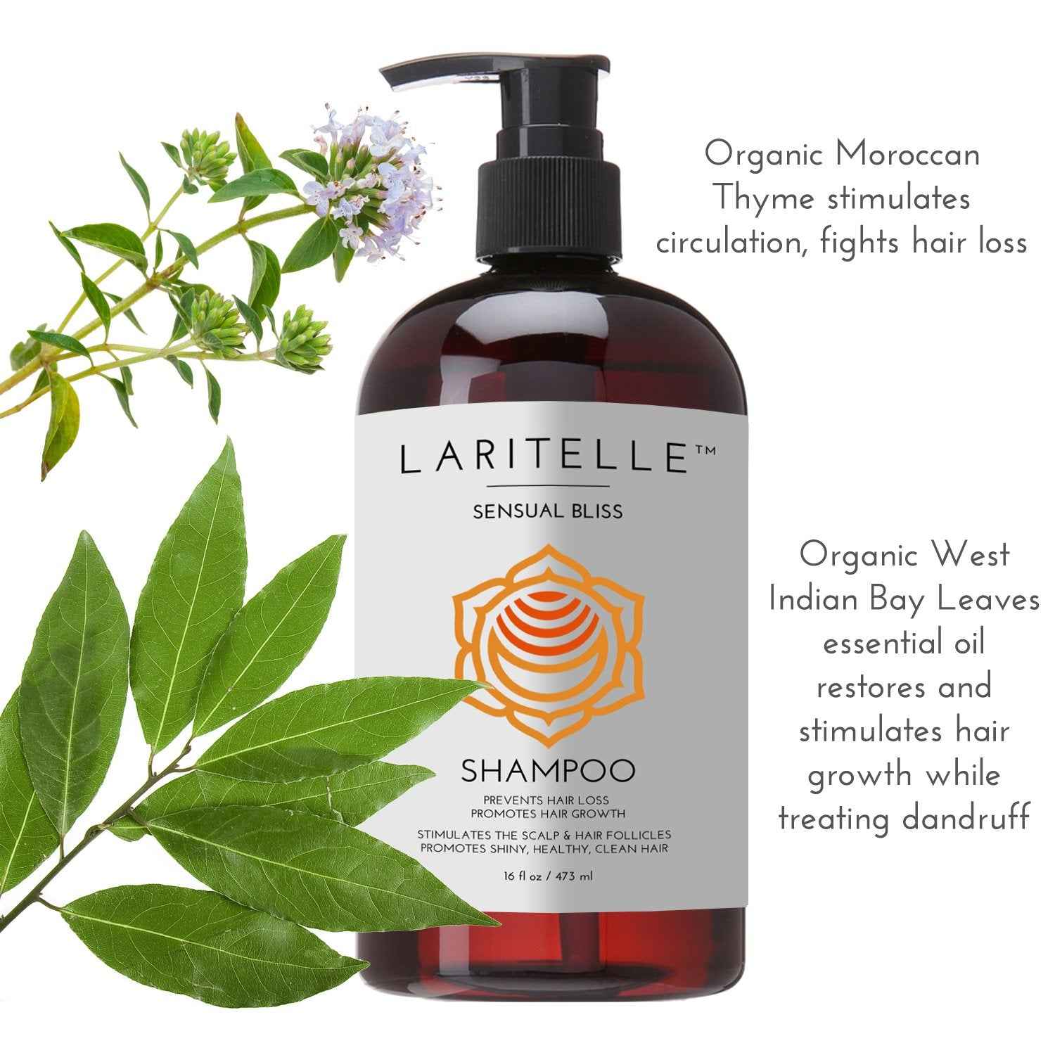 Laritelle Organic Shampoo 17.5 oz. Argan Oil, Rosemary, Palmarosa. Promotes Hair Growth, Prevents Hair Loss. GF