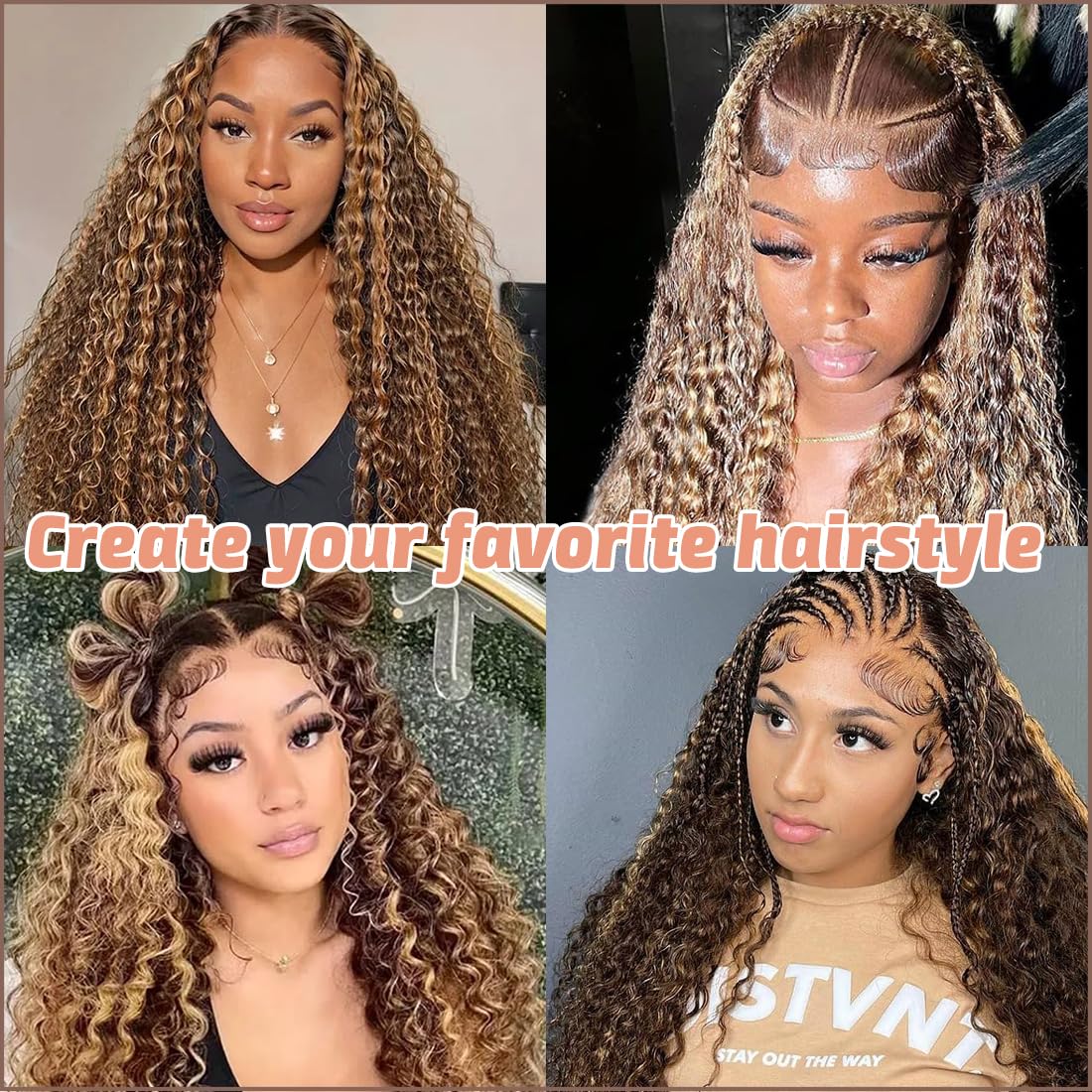 Honey Blonde 13x6 Deep Wave Lace Front Wigs Human Hair 22 inch 4/27 Highlight Ombre Deep Wave HD Transparent Lace Front Wigs Pre Plucked 200% Density Wet And Wavy Curly Lace Frontal Wig for Women