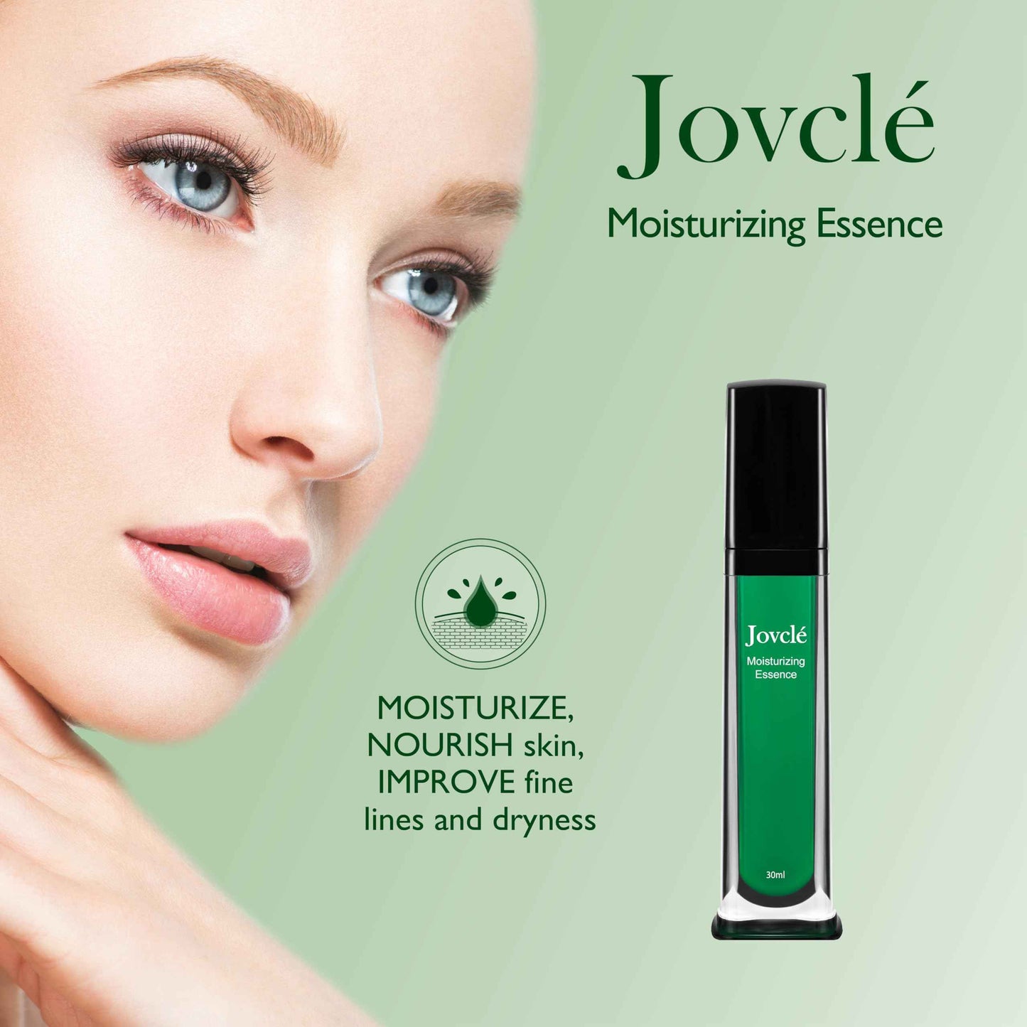 Jovclé Moisturizing Facial Essence, Luxurious Herbal Hydrating Serum for Face & Neck, Enriched with Centella Asiatica, Ginseng & Osmanthus, 1 fl. oz