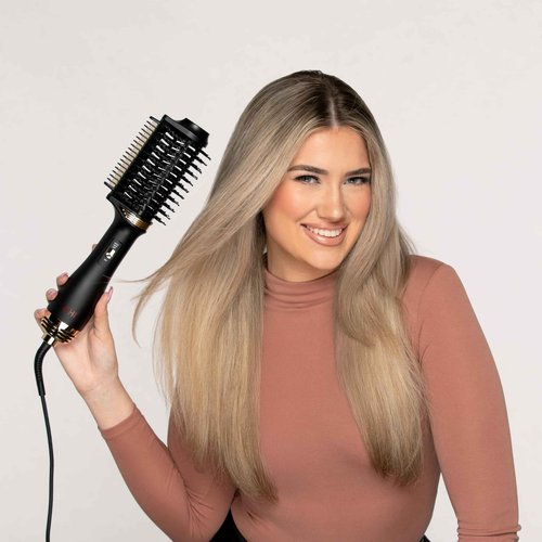 CHI Volume Styler, Blowout Brush for Amplified Volume, Heated Comb to Smoothen & Straighten Hair, 2-in-1 Hair Tool, Black