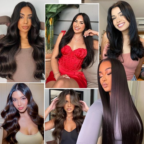Starmo Clip in Extensions Real Human Hair Dark Brown Remy Lace Weft 18 Inch 7PCS 120g for Women