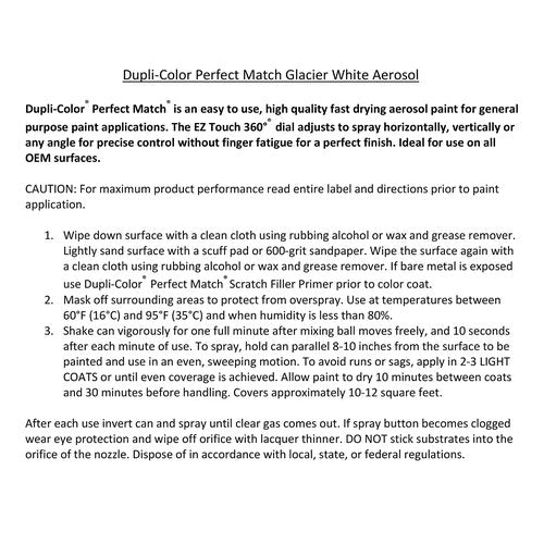 Dupli-Color BSU1344 Exact Match Touch-Up Paint - 8 fl. oz., Glacier White