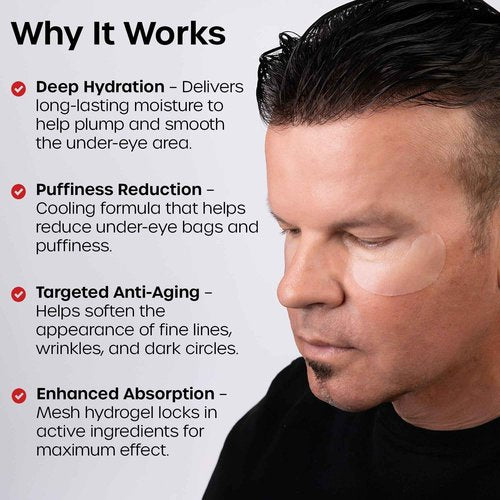 The Man Mesh Hydrogel Under Eye Patches for Men - Cooling, Hydrating & Firming Eye Masks for Dark Circles & Puffiness - Men's Anti-Aging Patches with Hyaluronic Acid, Collagen & Vitamin E. (12 Pairs)