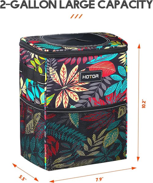 HOTOR Car Trash Can with Lid and Storage Pockets - 100% Leak-Proof Organizer, Waterproof Garbage Can, Multipurpose Trash Bin for Car, 2 Gallons, Autumn Leaves