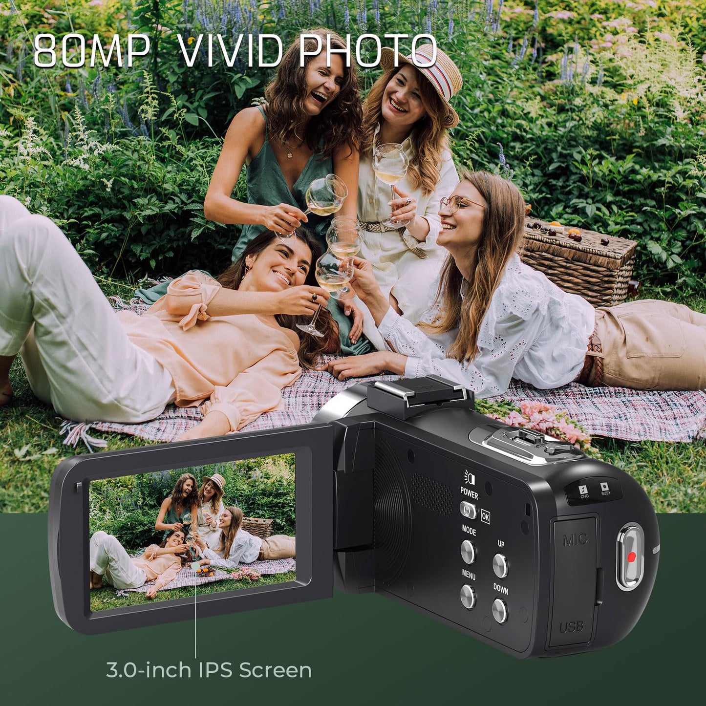 4K Video Camera Camcorder Ultra HD 80MP Vlogging Camera for YouTube 18X Digital Zoom 3.0" IPS 270° Screen IR Night Vision Camcorder Recorder with 32GB SD Card, Lens Cap and 2 Batteries