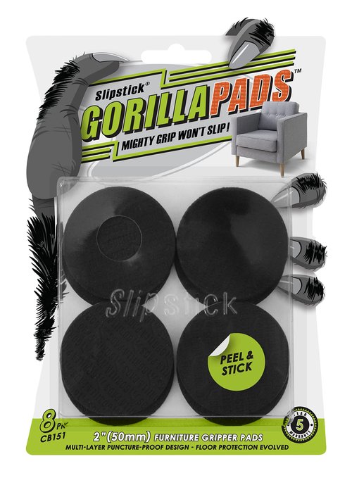 Slipstick GorillaPads Non Slip Furniture Pads/Gripper Floor Protectors (Set of 8) 2 Inch Round Self Adhesive Rubber Stoppers for Furniture Legs, CB151