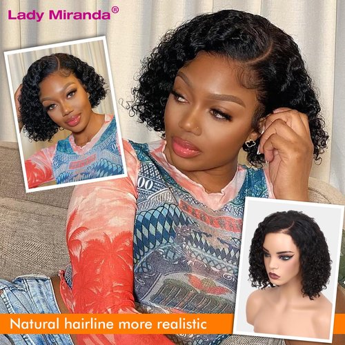 Lady Miranda Curly Human Hair Wigs 13x4 Lace Front Wigs Short Curly Wig for Black Women Wear and Go Human Hair Pre Plucked Pre Cut Short Bob Wig for Black Women
