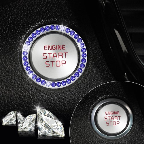 LivTee 2 PCS Crystal Rhinestone Car Engine Start Stop Decoration Ring, Bling Car Interior Accessories for Women, Push to Start Button Cover Sticker, Automotive Decals, Dark Blue