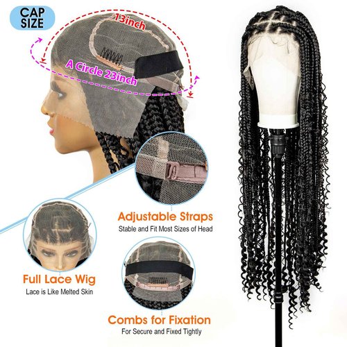Braided Wigs for Black Women Full Lace Knotless Box Braided Wavy Wave Loc Wig Synthetic Lace Front Braided Wigs with Baby Hair Handmade Faux Locs Wig
