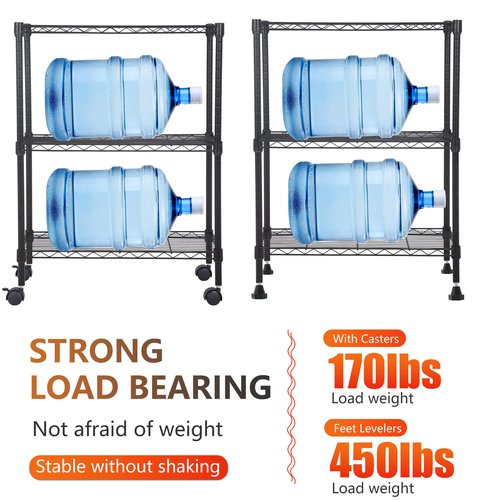 BestOffice | 3-Tier Wire Storage Shelves with Wheels | 23x13x31 | Black | Adjustable Racks | Heavy-Duty Metal Shelf, Holds Upto 170 lbs | No-Tool Assembly | Ideal for Home & Garage Shelving