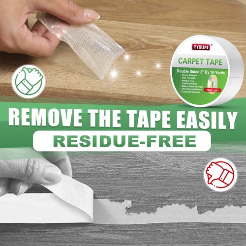 YYXLIFE Double Sided Removable Rug Tape - Carpet Adhesive for Hardwood Floors,Non Slip Anti Curling Floor Tape for Area Rugs,Mats,Carpets - No Residue Strong Hold for Tile, 2Inch x 10Yards,White