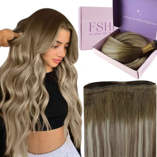 Fshine Genius Weft Hand Tied Extensions Human Hair Genius Wefts To Sew In 22 Inch 60g Color Balayage 3 Dark Brown Mixed 8 Ash Brown And 22 Light Blonde Straight Hair