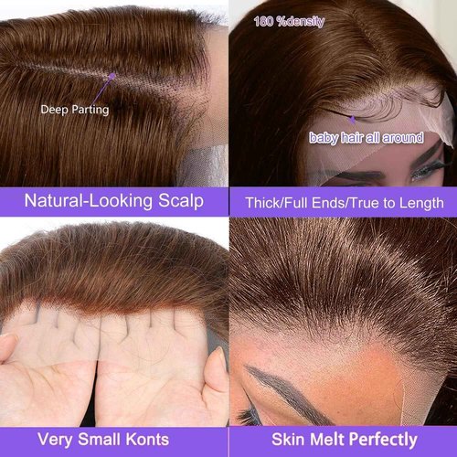 Chocolate Brown Body Wave Lace Front Wig Human Hair 180% Density 24 Inch 13x4 HD Lace Frontal Wigs Human Hair Glueless Human Hair Wigs for Black Women 4# Brown Human Hair Wig