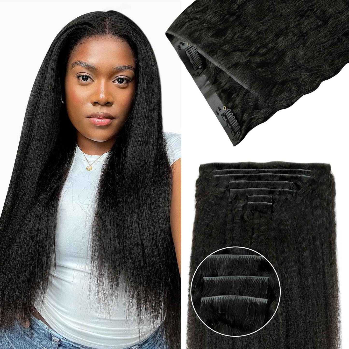 Lashey Invisi Edge Clip in Hair Extensions, 7pcs 110g 16 Inch Natural Black Seamless Clip in Hair Extensions Human Hair Kinky Straight Real Remy Human Hair