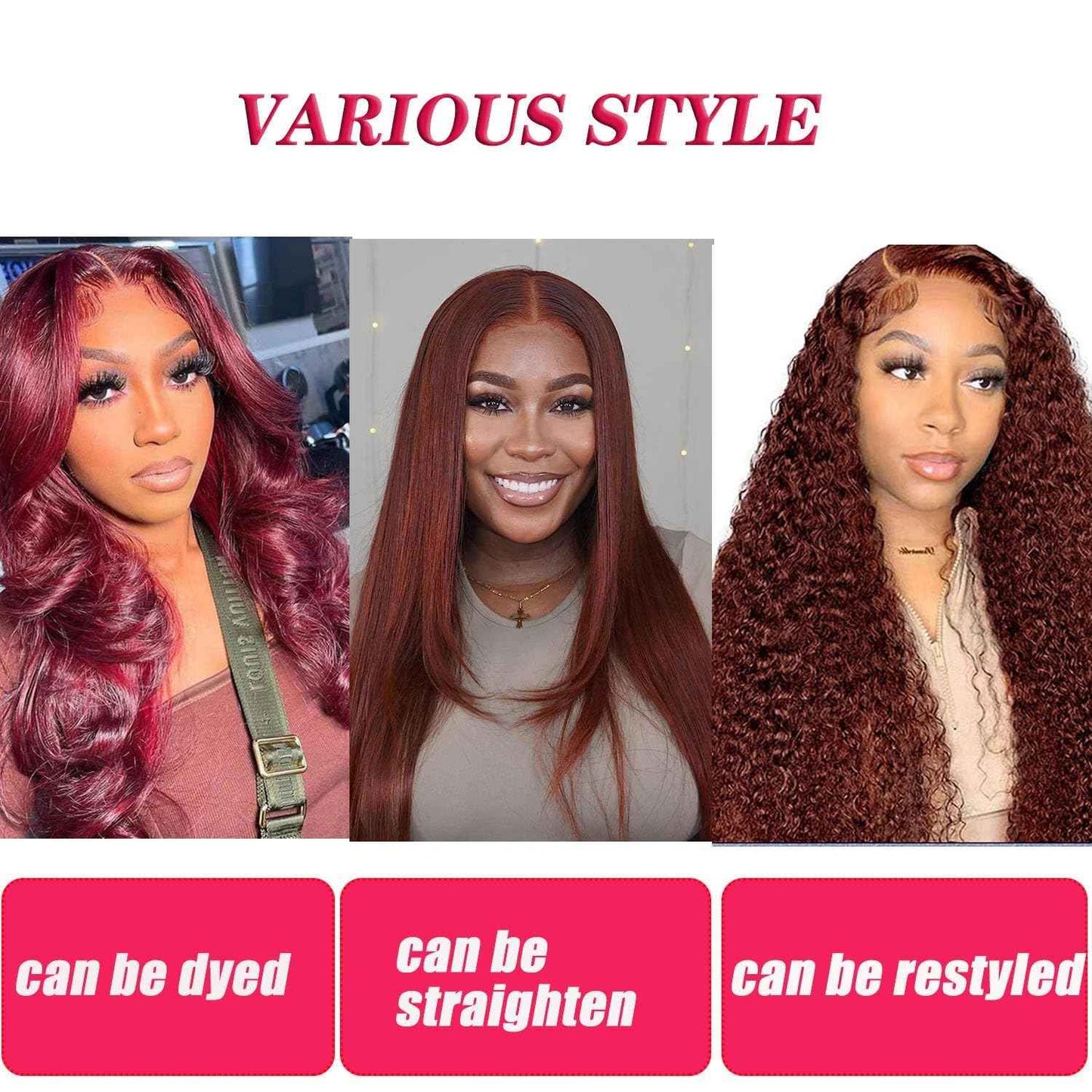 Geoyern Reddish Brown Lace Front Wig Human Hair Body Wave 13x4 HD Lace Front Wig Pre Plucked 200% Density for Black Women Copper Red Colored Body Wave Human Hair Wig (Frontal wig 33#, 24 Inch)