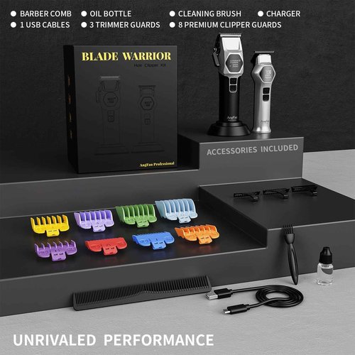 ANGFAN Professional Hair Clippers for Men - 8000RPM Brushless Motor & 440C Steel Blades, Barber-Grade Cordless Clippers & Trimmer Set for Fade Designs, Hair Cutting Tools for Professional Barbers