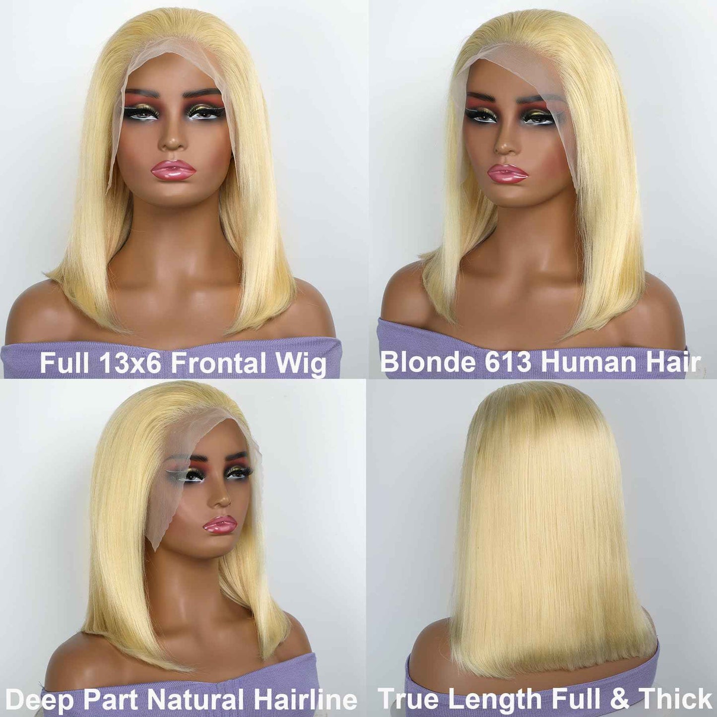 GIRLOFDREAMS Blonde 613 13x6 Lace Front Bob Wig Human Hair Straight Transparent Lace Frontal Wigs Pre Plucked with Baby Hair 180 Density Brazlian Remy Glueless Lace Short Wigs for Black Women