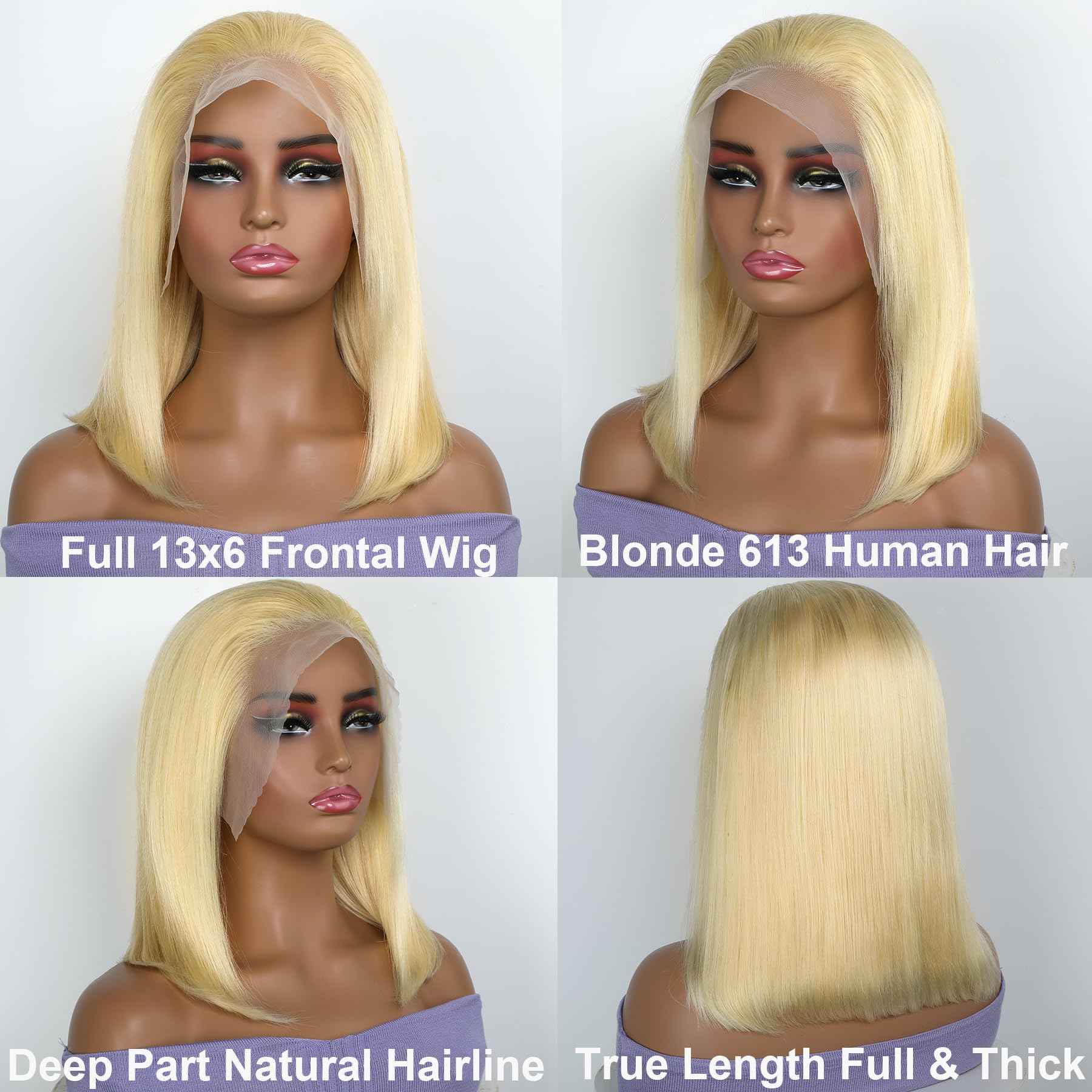 GIRLOFDREAMS Blonde 613 13x6 Lace Front Bob Wig Human Hair Straight Transparent Lace Frontal Wigs Pre Plucked with Baby Hair 180 Density Brazlian Remy Glueless Lace Short Wigs for Black Women