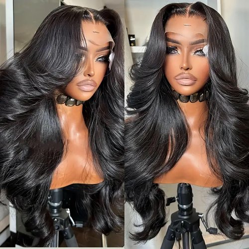 13x6 Body Wave Lace Front Wigs Human Hair Pre Plucked with Baby Hair 220% Density Glueless HD Transparent Lace Frontal Wigs Human Hair for Women Natural Color Brazilian Hair 20 Inch